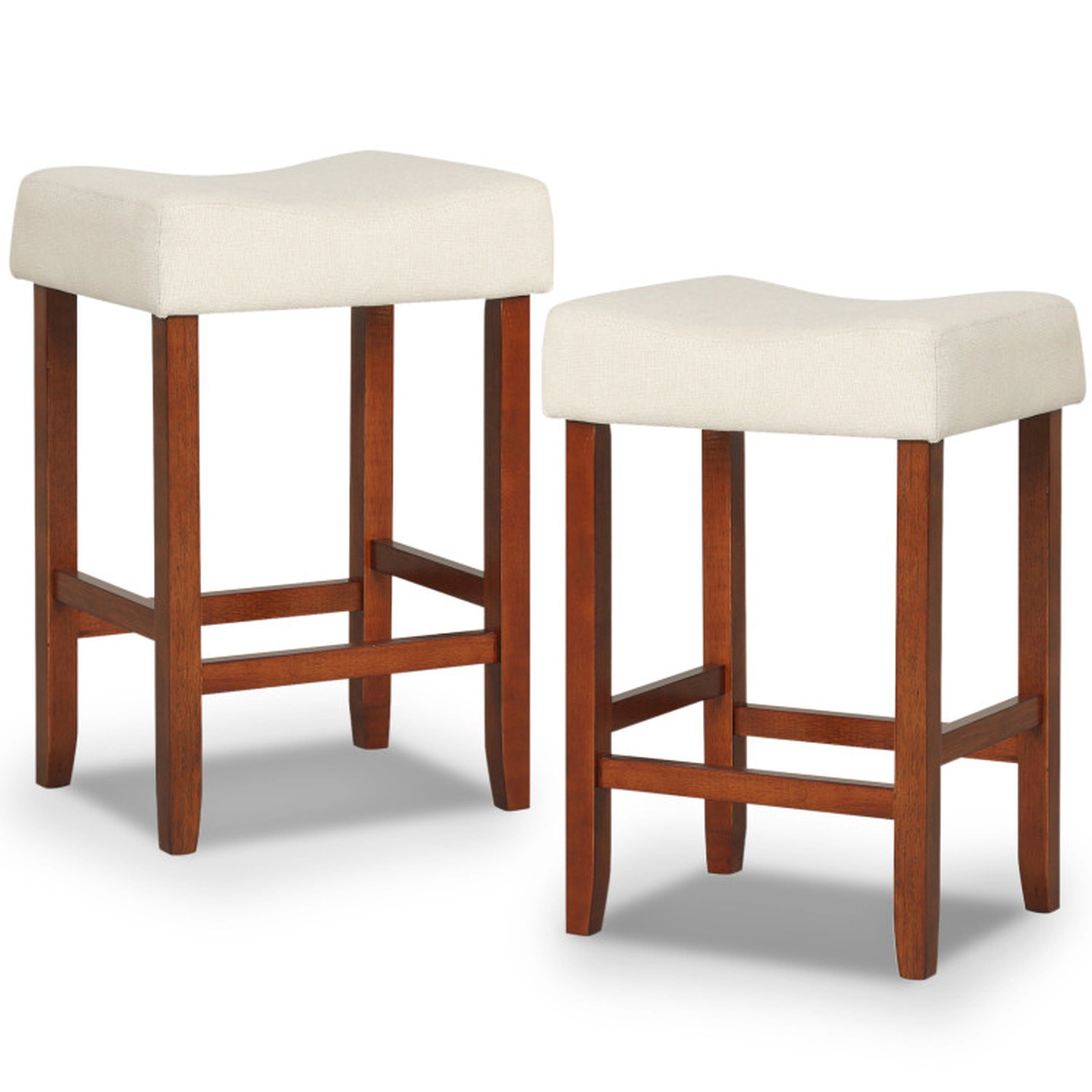 SUGIFT Curved Seat 24-in Bar Stools with Cushions 330-lb Capacity Ideal for 35-39-in Counters Set of 2 Beige Gray Brown