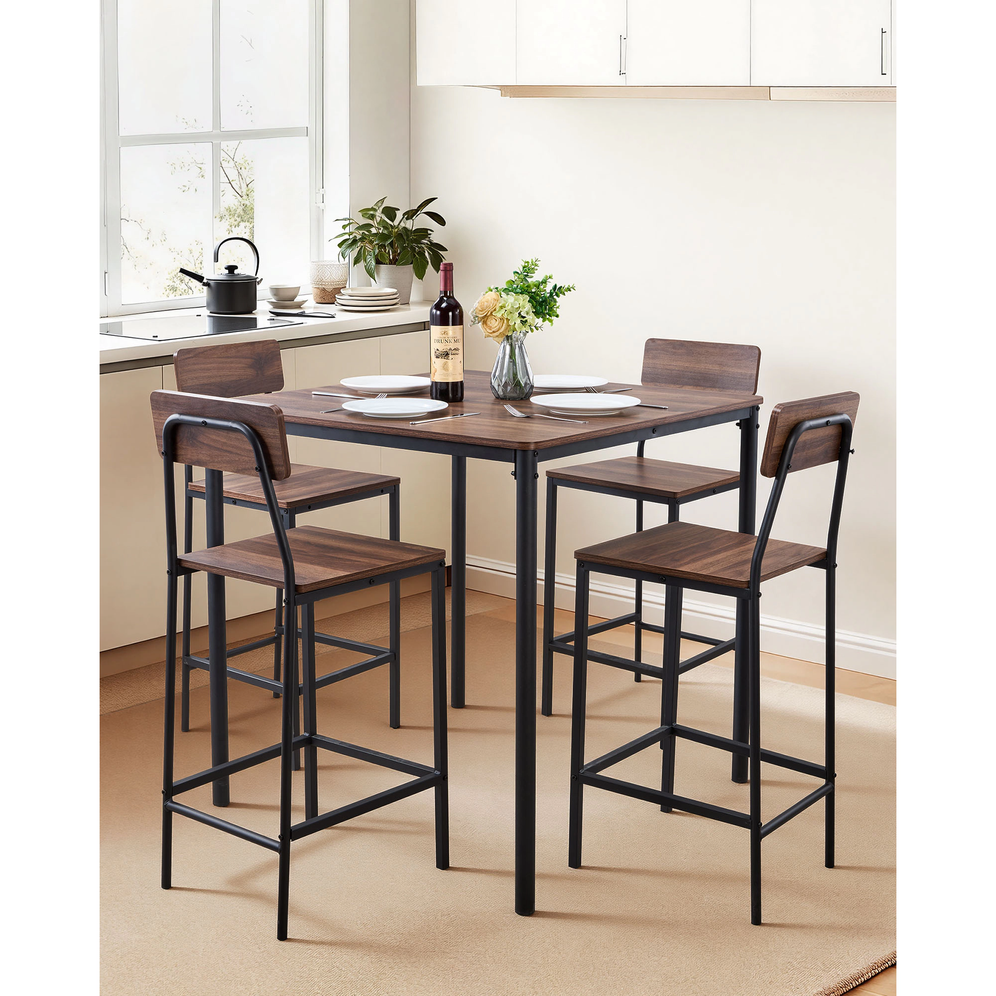 HONGGE Bar Tables with Rounded Edge Design for Living Room Dining Room Kitchen Black