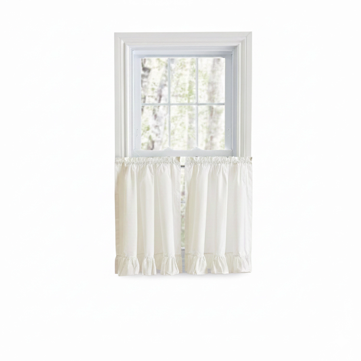 ELLIS 65% Polyester 35% Cotton Classic Wide Solid Color Perma Press Ruffled With 1.5" Rod Pocket Tiers 84" x 30" Natural
