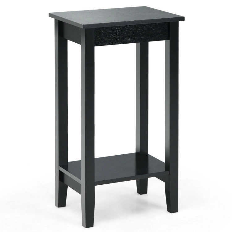 Hivvago 2-Layer Bedside Table with Wooden Legs and Storage Shelf