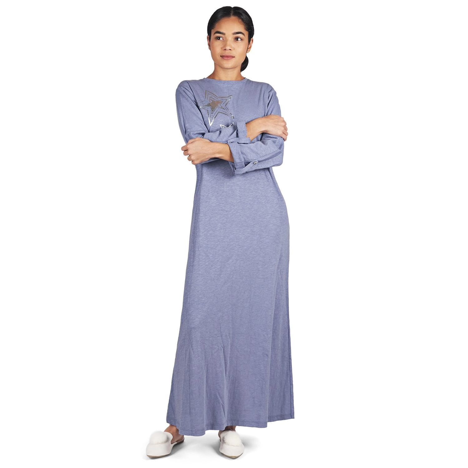 MeMoi Women's 100% Cotton Slub Knit Full-Length Sleeping Gown