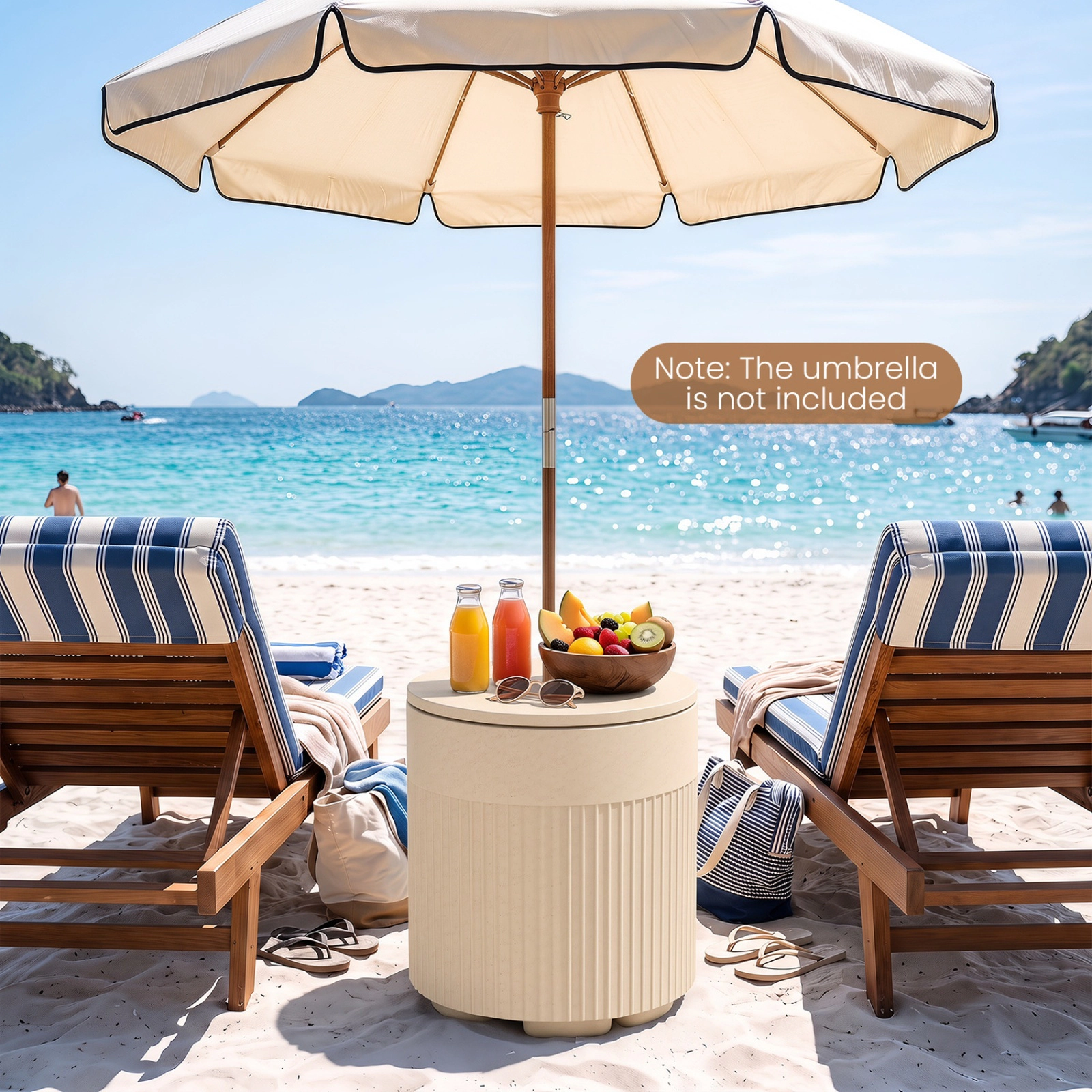 SUGIFT Beige 3-in-1 Patio Umbrella Base and Side Table
