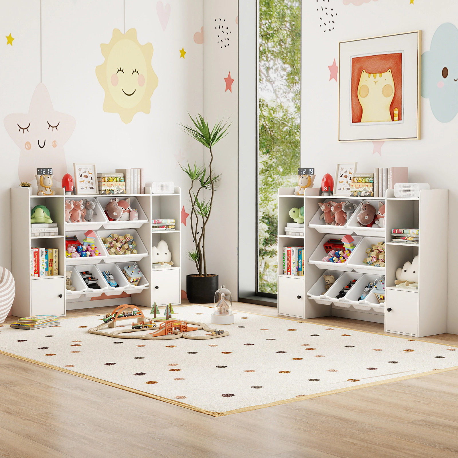 SUGIFT Kids 8 Storage Boxes 2 Cabinets Toy Organizer Bookshelf 56.5-in x 12-in x 39.5-in 385-lb Capacity Ages 3+ White