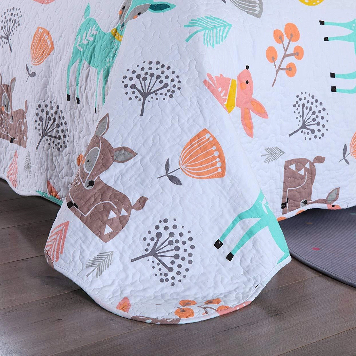 MarCielo 2/3 Piece Kids Woodland Animal Quilt Set, 100% Cotton LightWeught Bedspread Set