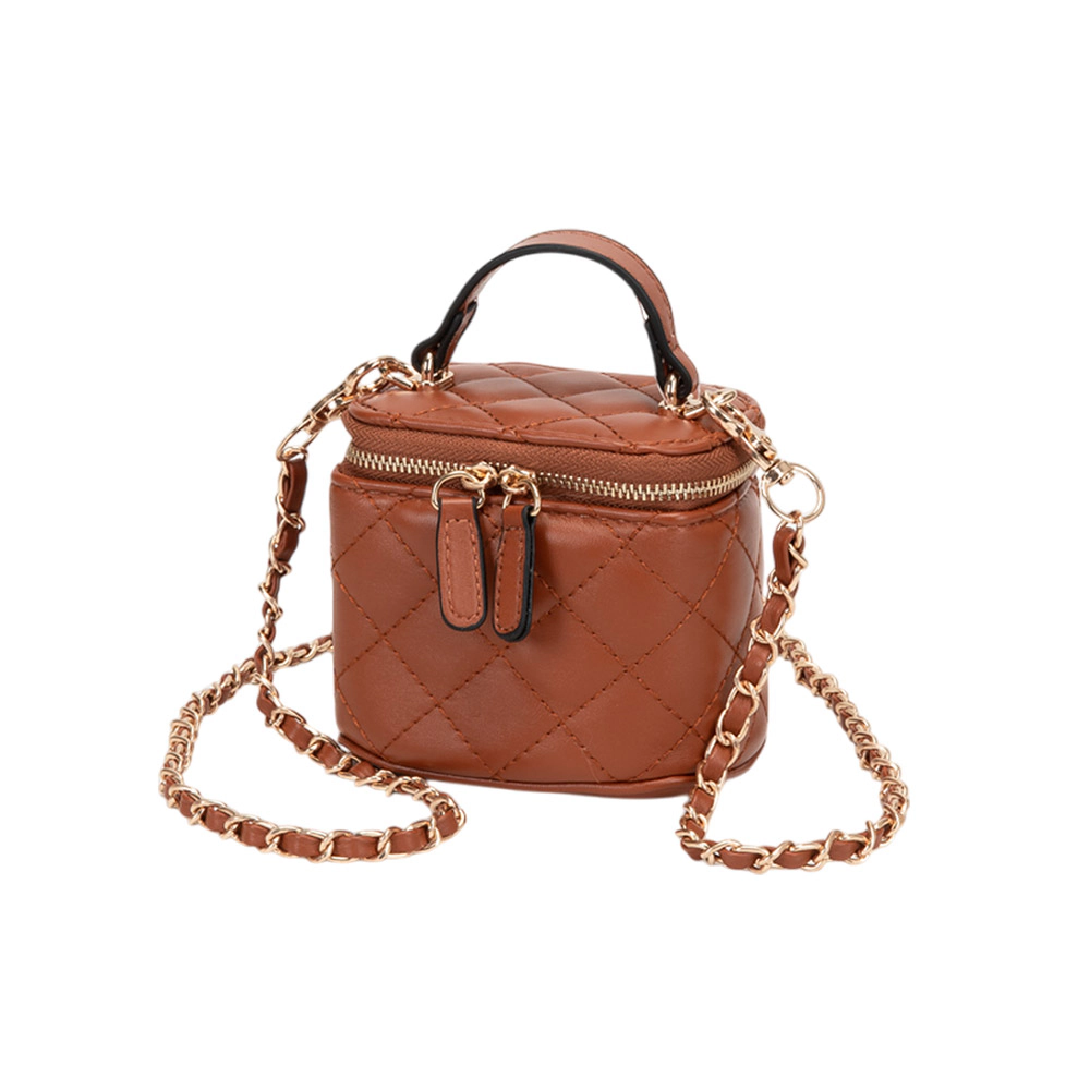 FASHNZFAB Faux Leather Quilted Top Handle Mini Vanity Box Crossbody Bag