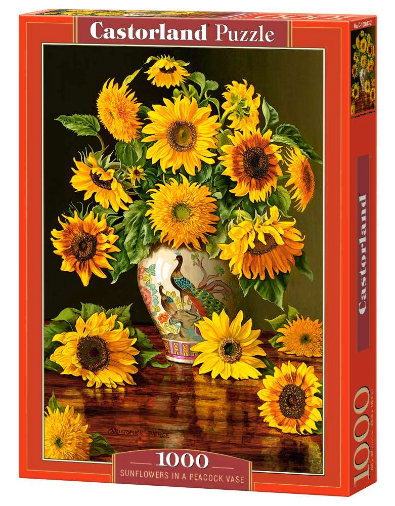 CASTORLAND 1000 Piece Jigsaw Puzzle, Sunflowers in a Peacock Vase, Ch. Pierce, Flower and plants, Painting, C-103843-2