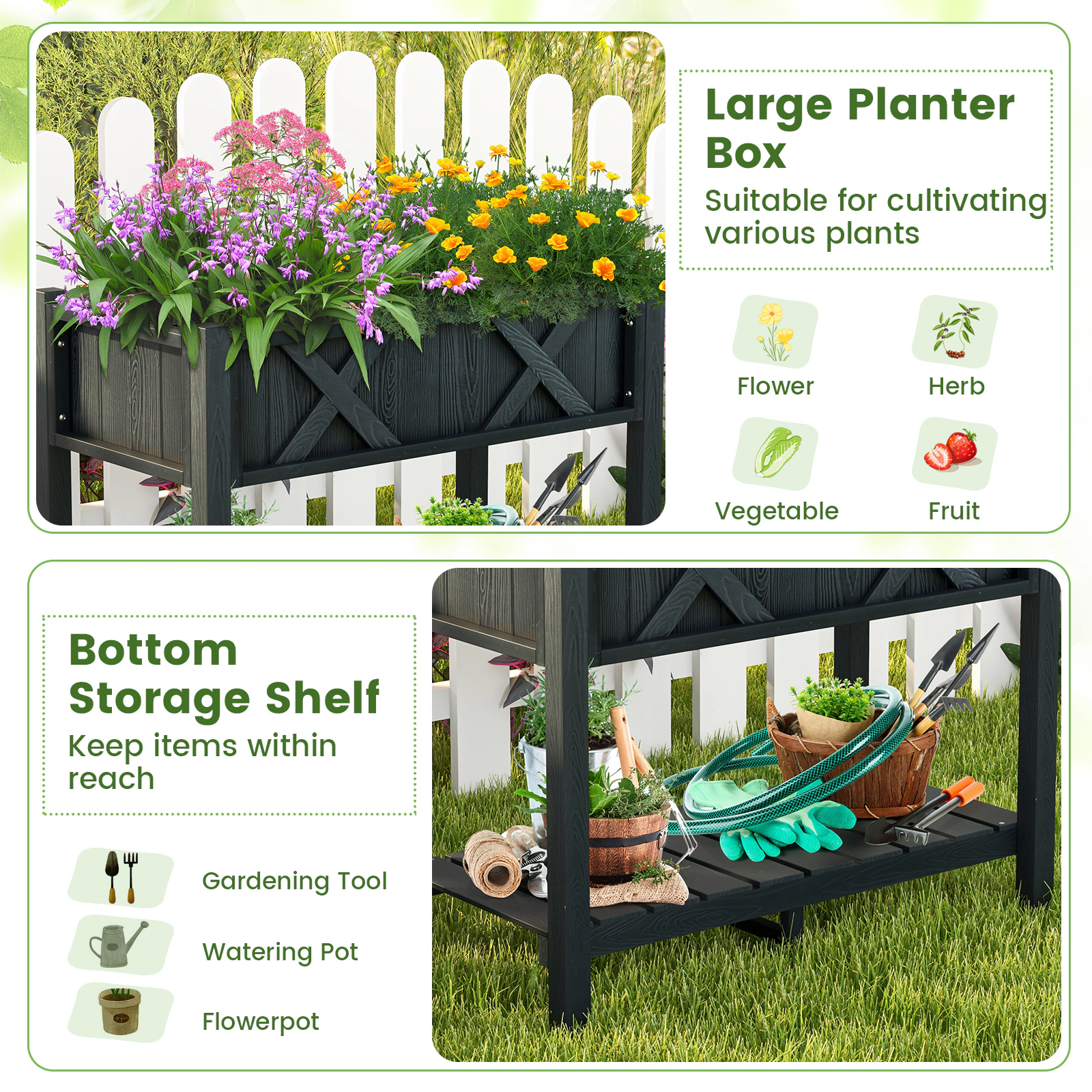SlickBlue Outdoor Elevated Garden Planter with Bottom Storage Shelf