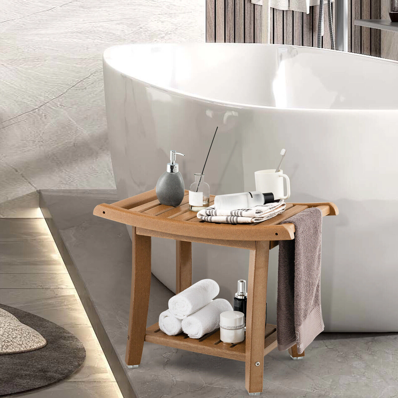 SlickBlue Bathroom Shower Stool Bench with Side Handles and Shelf