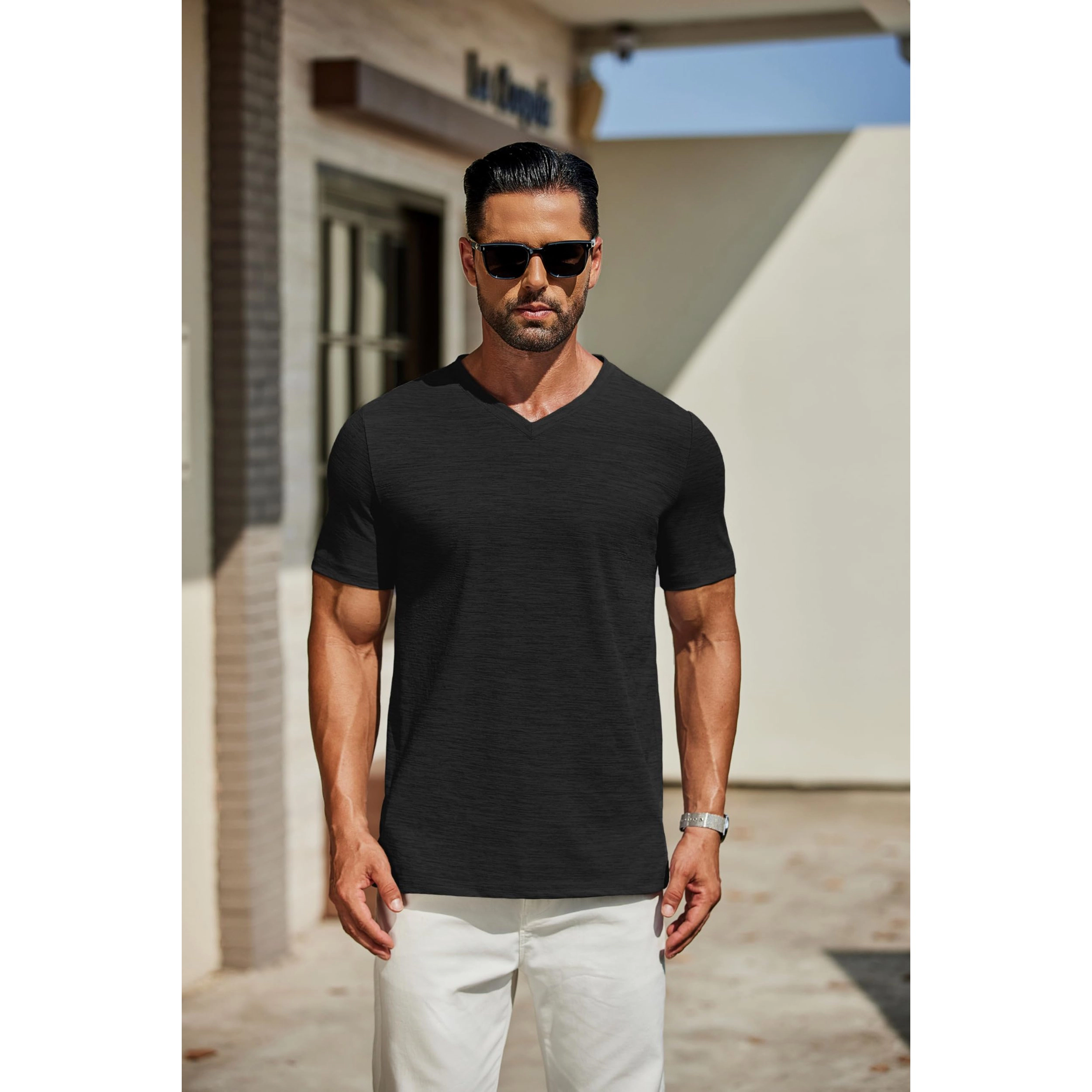 COOFANDY Mens Casual V Neck Short Sleeve T-Shirts  Solid Slim Fit Basic Tees