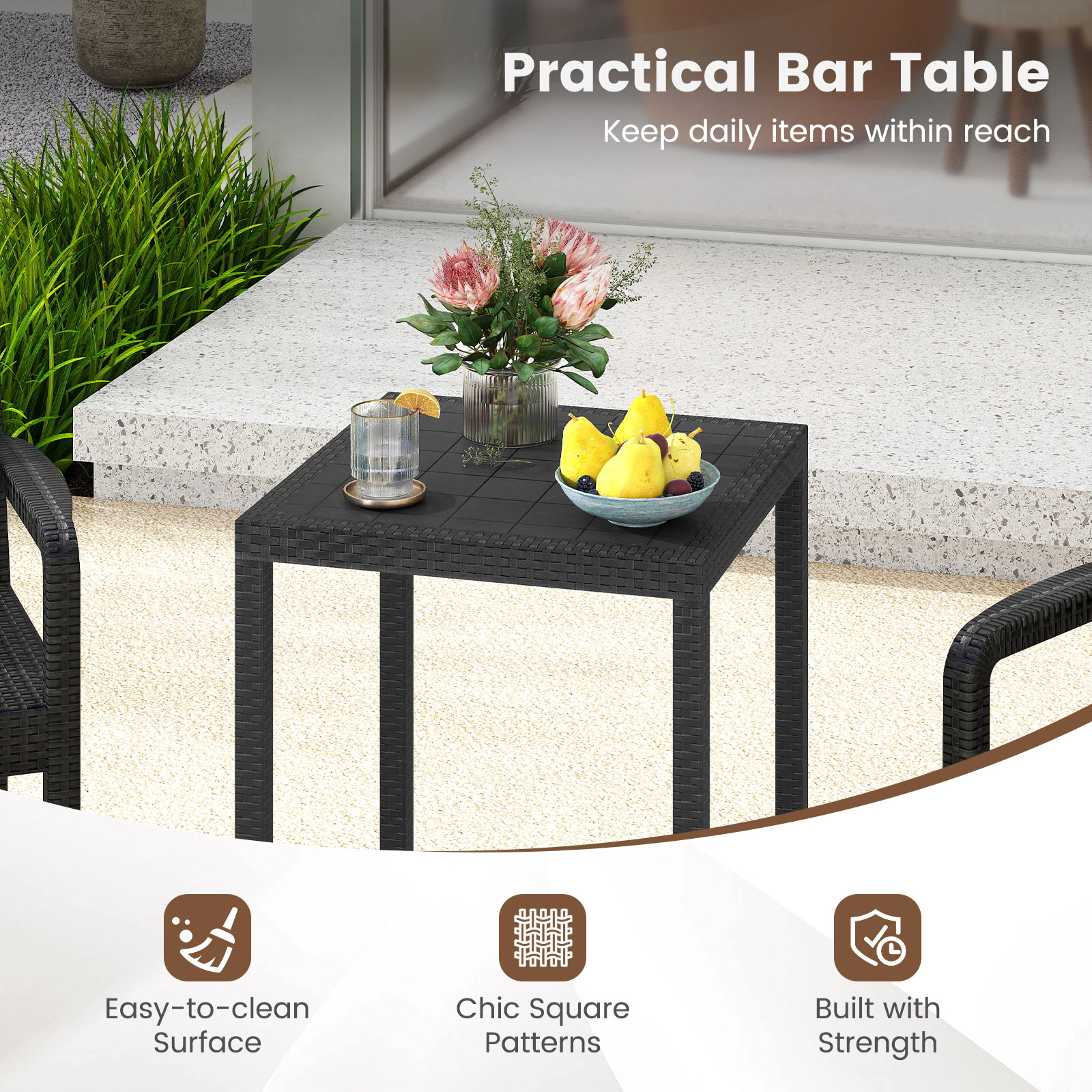 LJG 3 Pieces Patio Bar Set with 2 Stools and 1 Bar Table