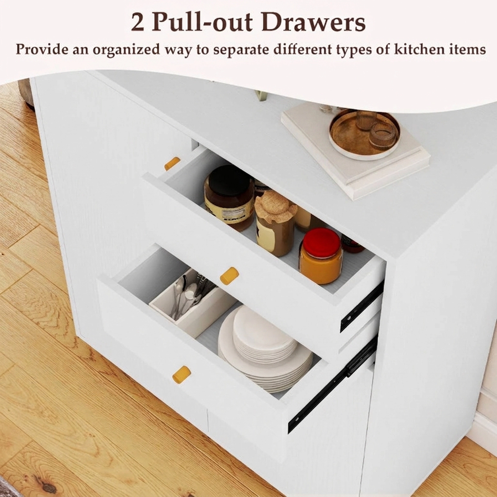 SUGIFT 29-in White Sideboard Buffet Coffee Bar Cabinet with 2 Drawers 2 Doors and 3 Adjustable Shelves