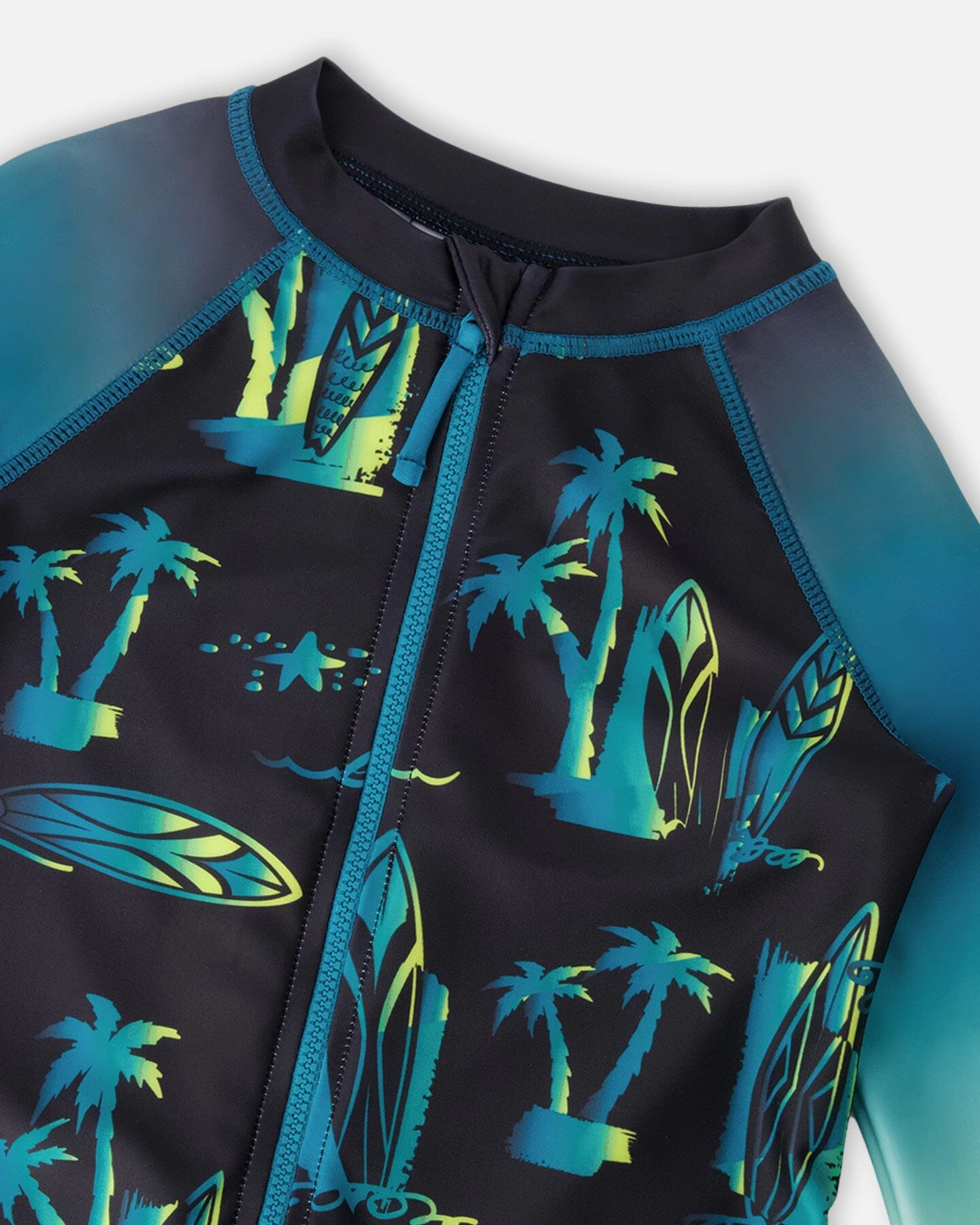 Deux par Boys Surf Print Front Zip One-Piece Long Sleeve Rashguard
