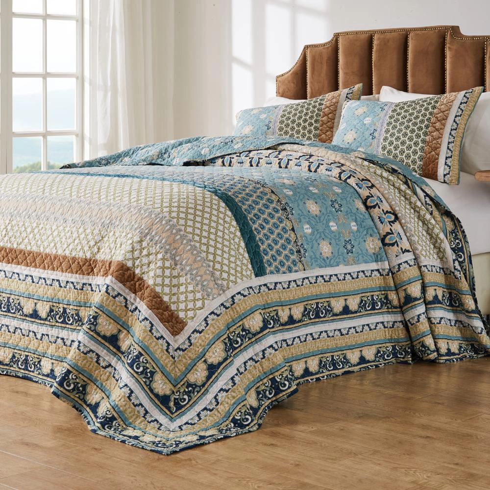 Greenland Home Fashions Thalia Stylized Florals and Geometric Prints Bohemian Ultimate Comfort Bedspread Set