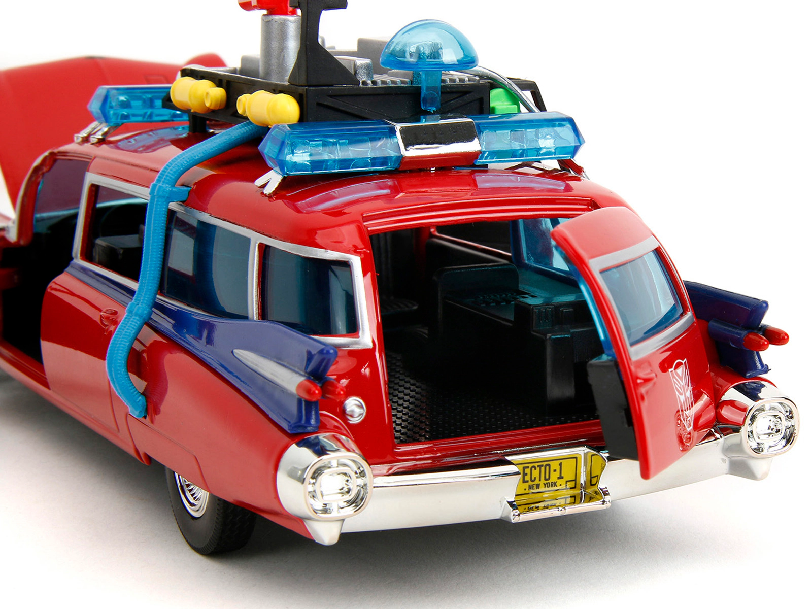 Jada 1959 Cadillac Ambulance Ecto-1 Red "Transformers" TV Series - "Ghostbusters" (1984) Movie Crossover