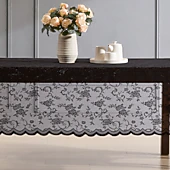 HLC.ME Harper Floral Scalloped Lace Fabric Wrinkle Resistant Tablecloth