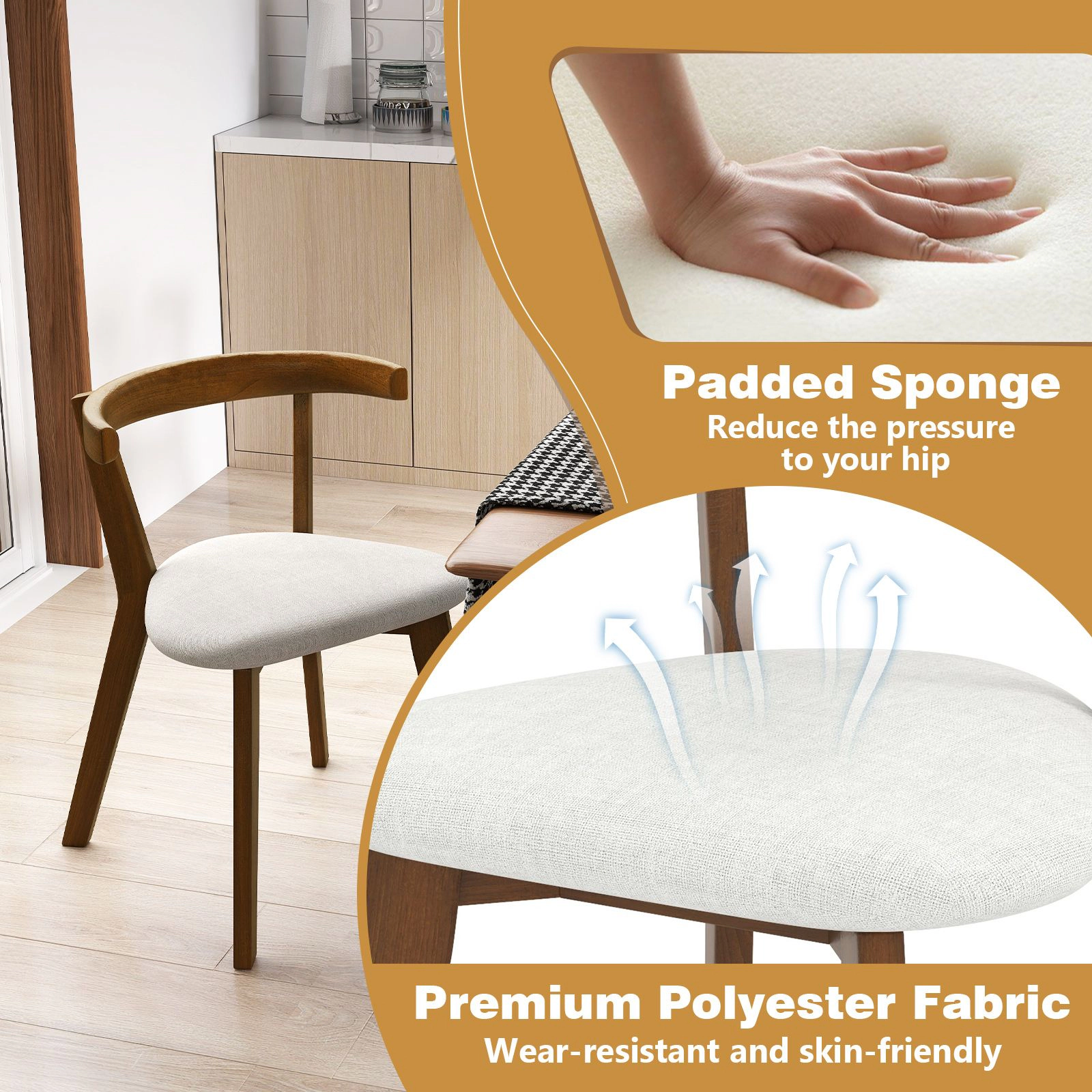 SlickBlue Wooden Dining Chairs Set of 2 with Curved Backrest