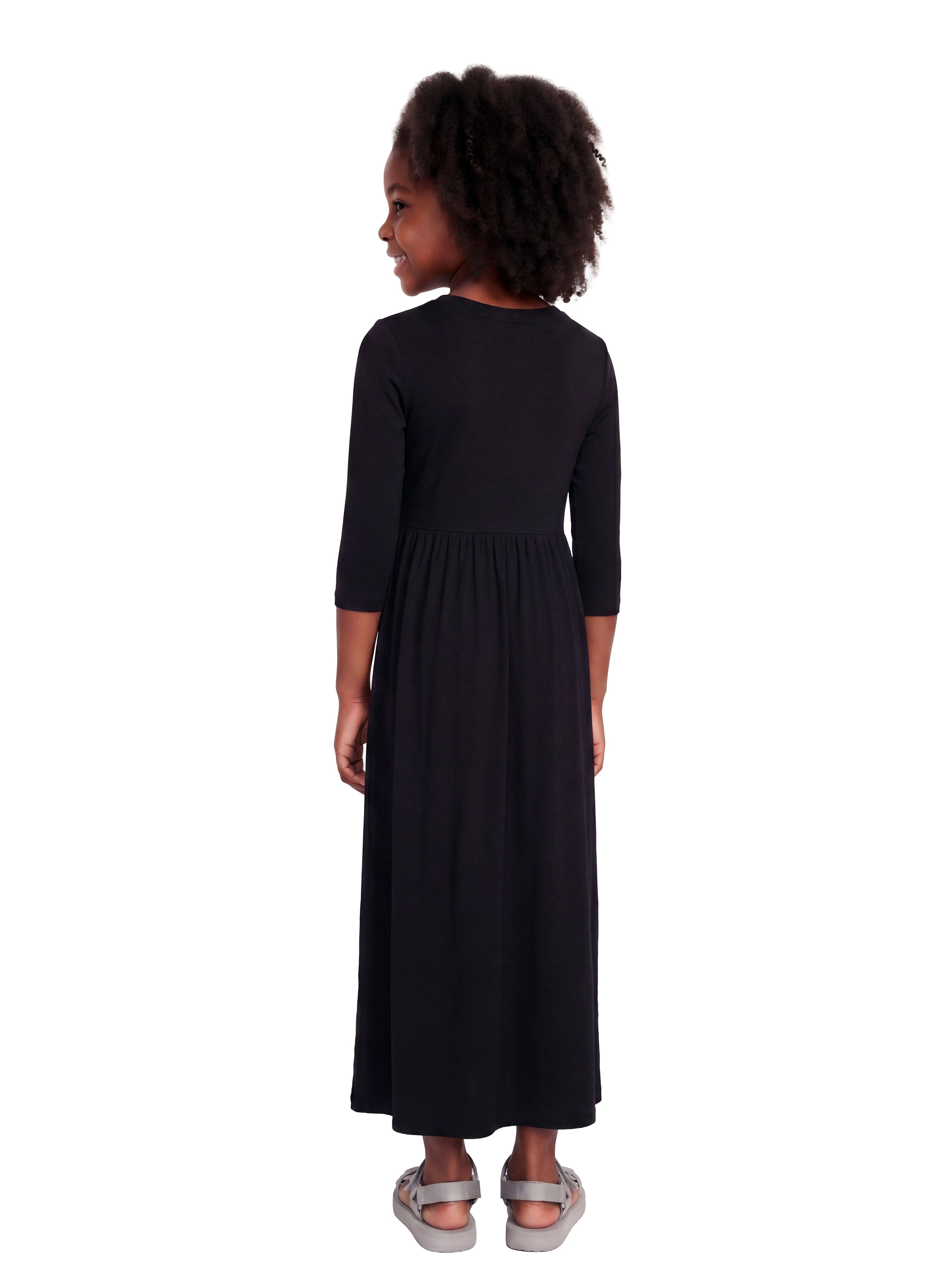 24sevenKid Essential Girls Three Quarter Sleeve Pleated Maxi Dress