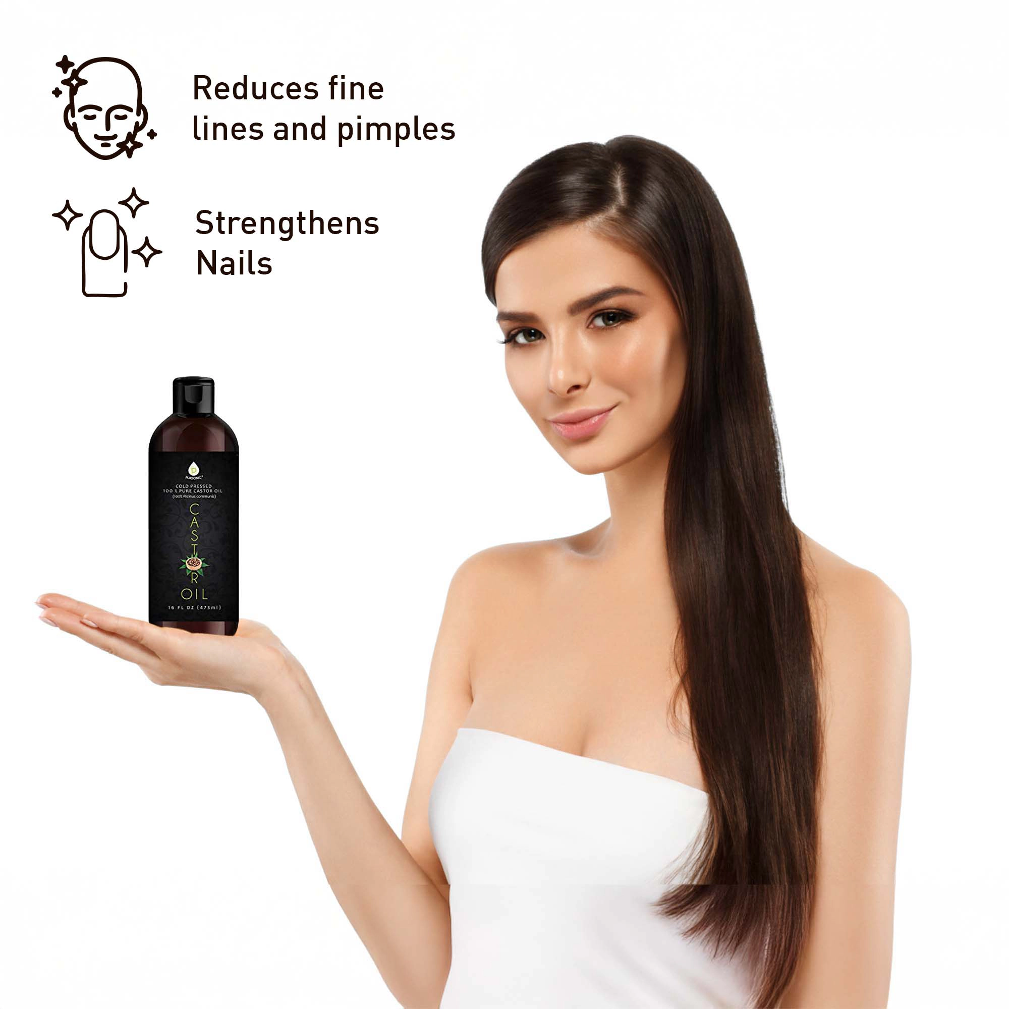 Pursonic Women's Hair Care & Styling Bundle: Fractionated Coconut Oil, Hair Dryer Volumizer Brush & Castor Oil