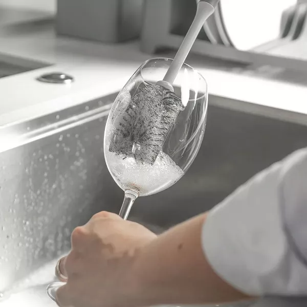 OU Bottle & Glass Brush – Ergonomic, Flexible Bristles for Scratch-Free, Deep Cleaning of Cups, Bottles & Glasses