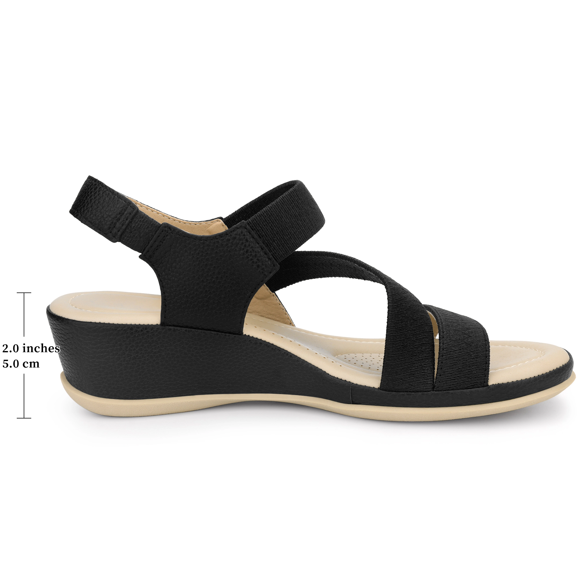 BLISSFUL STEP Women Walking Elastic Strappy Wedge Heel Sandals