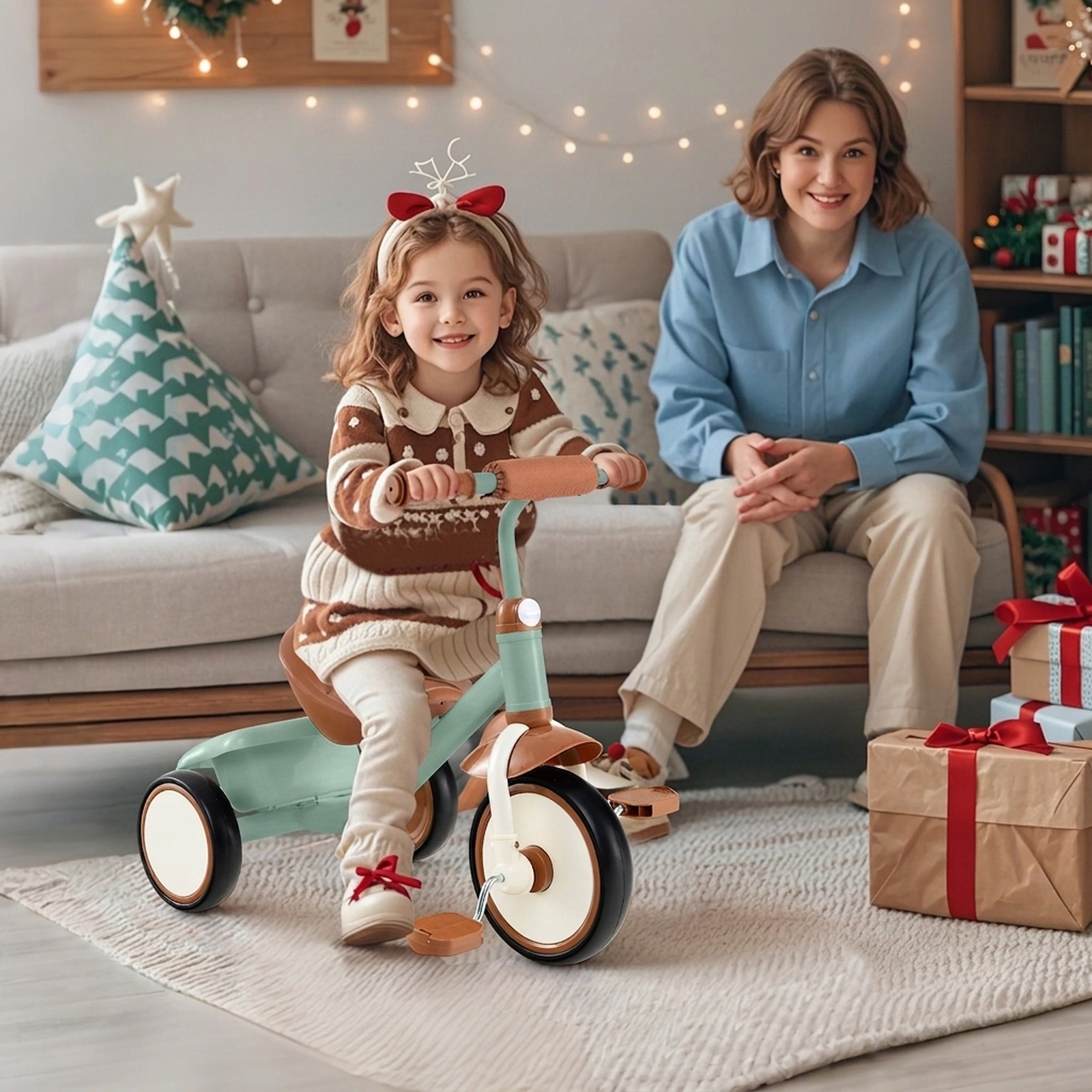 Toddler Tricycle Ages 3-5 Adjustable Seat Rear Storage Basket Anti-Slip Pedals 70-Degree Steering Limit 55-lb Capacity