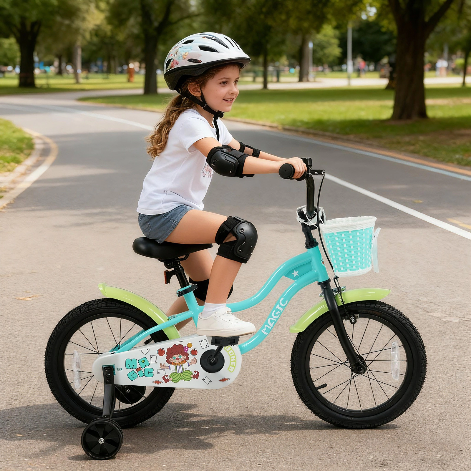SUGIFT Adjustable 16-In Kids Bicycle with Training Wheels, Hand and Coaster Brakes 110-lb Capacity Ages 4-7 Years Green