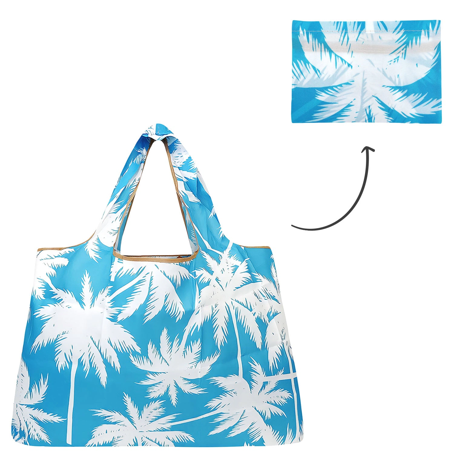 Wrapables Large Nylon Reusable Shopping Bag for Groceries, Palm Trees in Blue