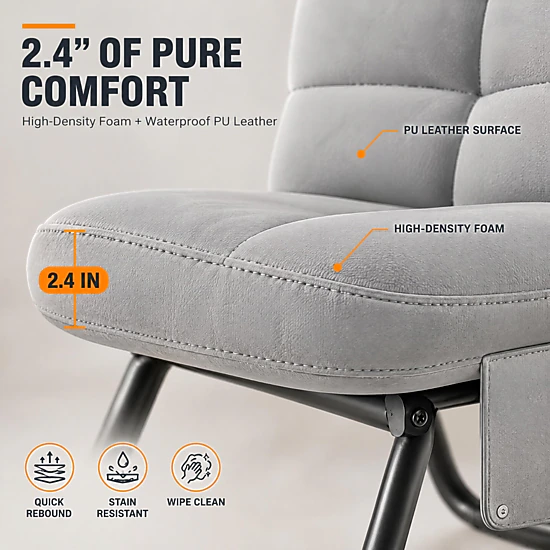 Gray Folding Upholstered Accent Chair with Metal Frame for Bedroom ...
