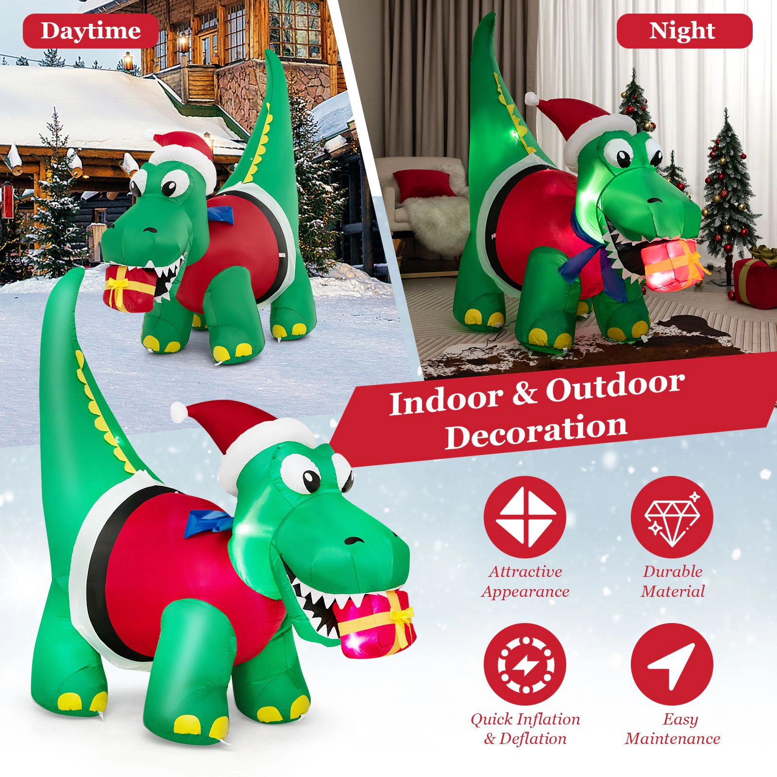 SlickBlue Unisex Inflatable Christmas Dinosaur Yard Decoration