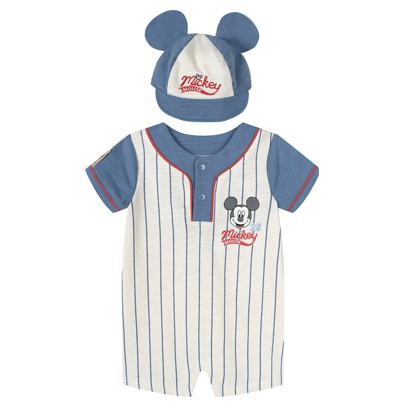 Disney Mickey Mouse Baby Boys' 2-Piece Baseball Romper and Hat Set