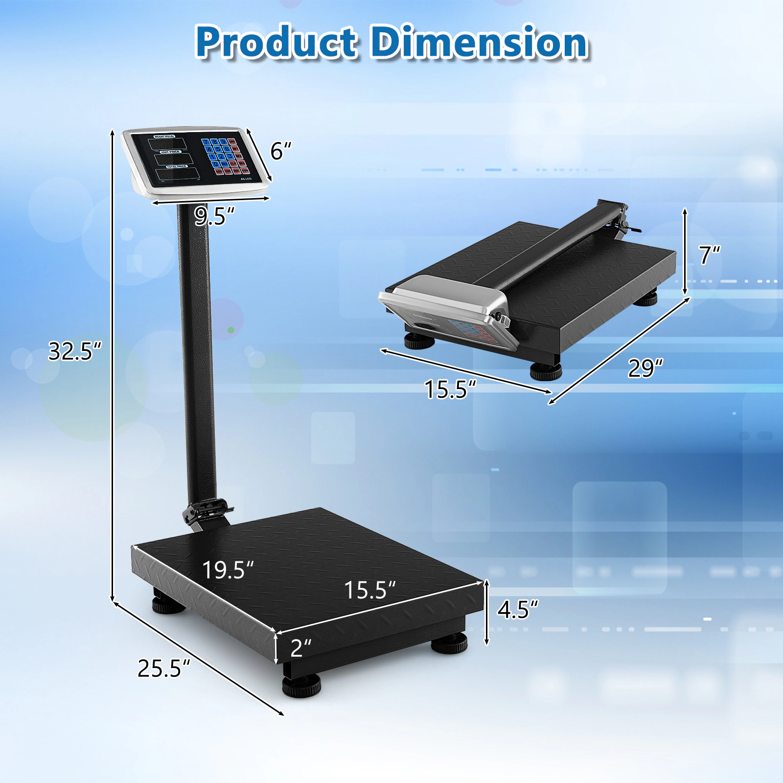 SUGIFT Silver 660-lb Digital Shipping Platform Postal Package Scale with Price Calculator and Folding Base