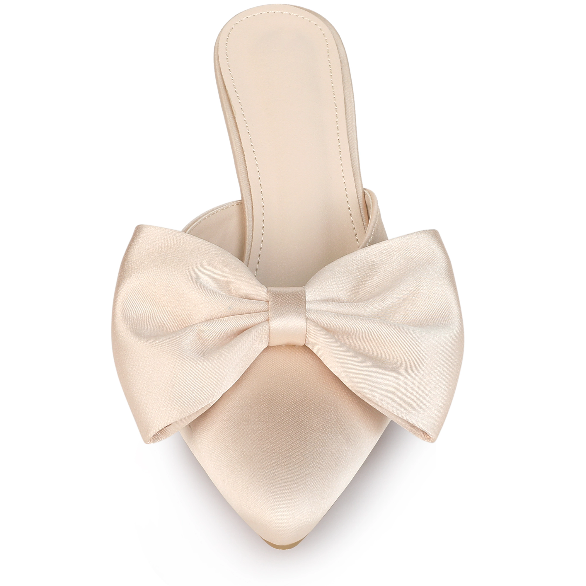 BLISSFUL STEP Women's Satin Pointed Toe Stiletto Heels Bow Decor Mules
