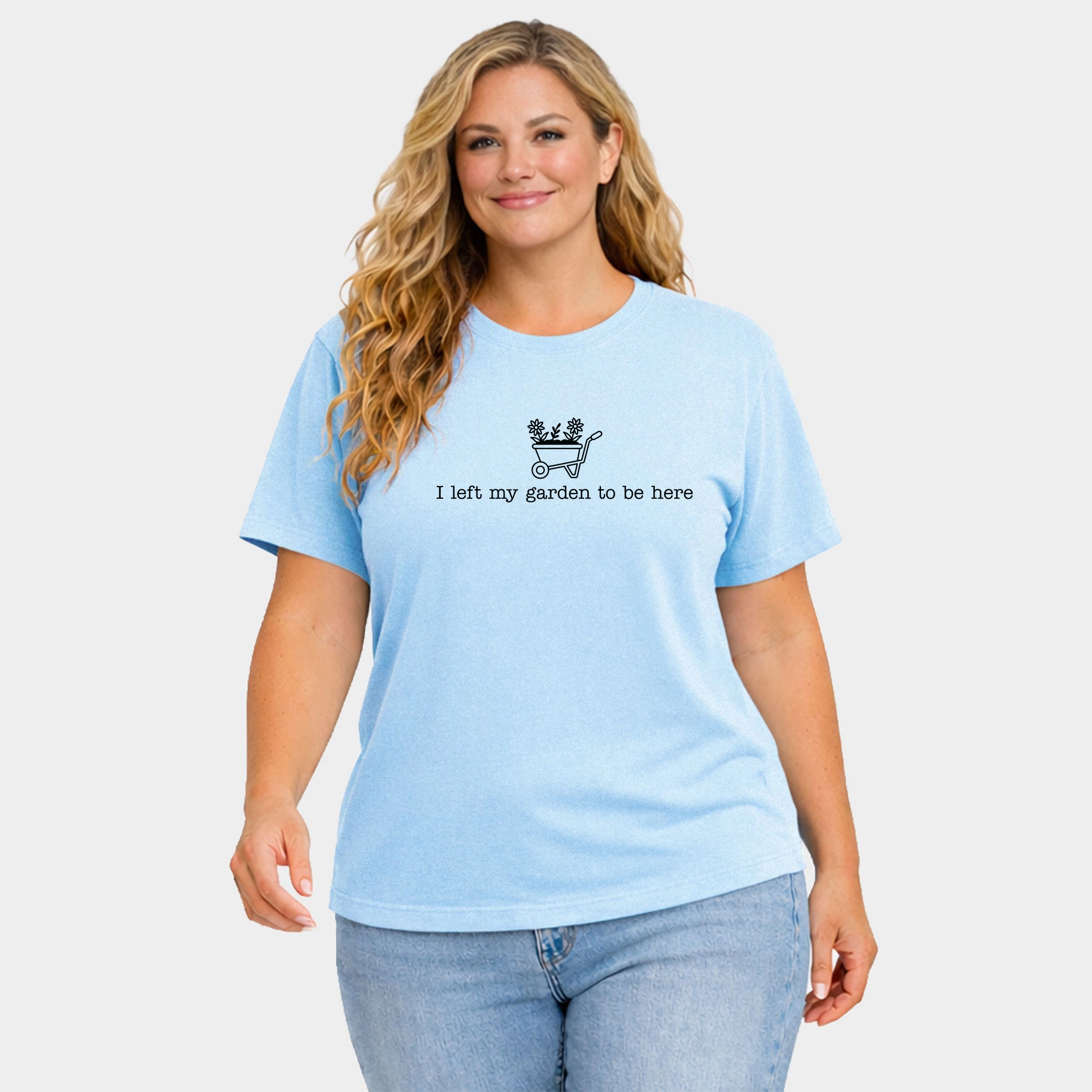 Simply Sage Market - I Left My Garden To Be Here Wheelbarrow Women's Plus Sized Garment Dyed Graphic T-Shirt