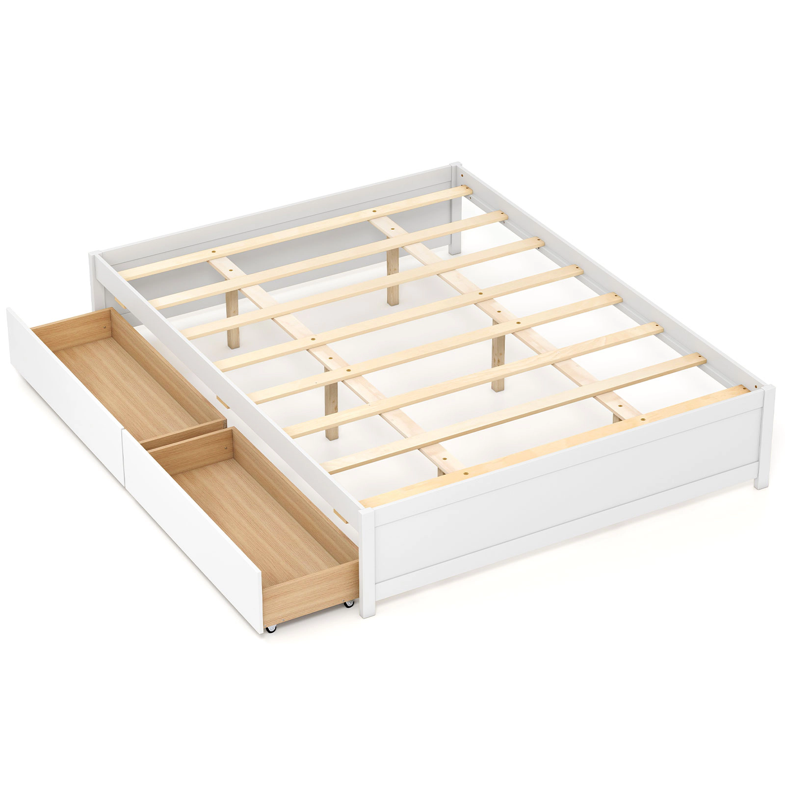 SUGIFT Queen Size Bed Frame with 2 Rolling Storage Drawers 300-lb Capacity White