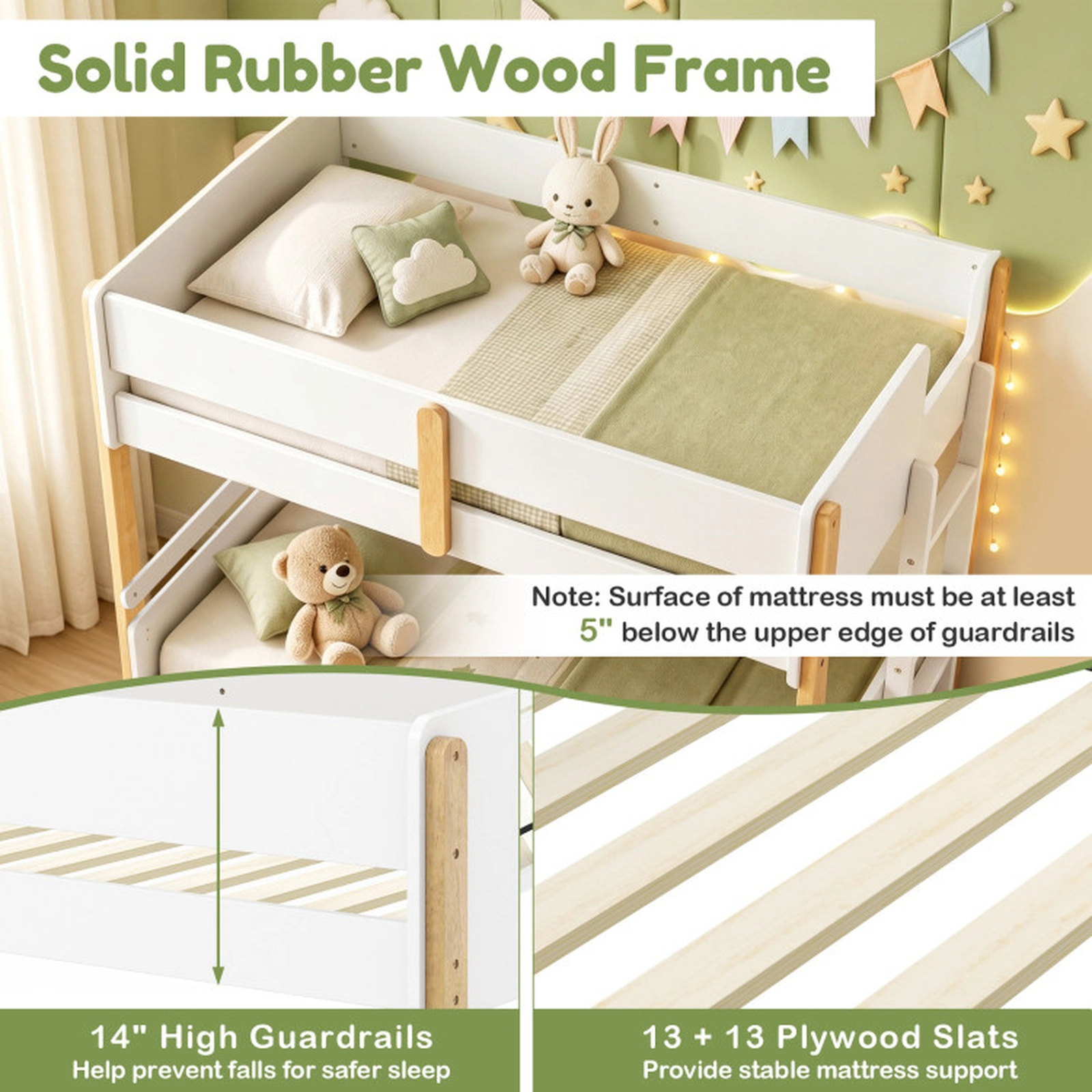 SUGIFT White Ladder Convertible to 2 Separate Beds Twin Over Twin Kids Wood Bunk Bed