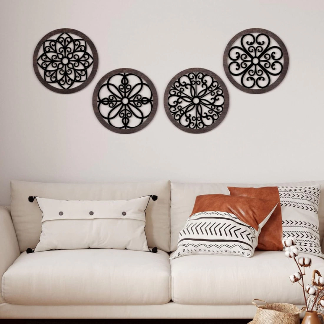 Living Hubss Round Hollow Carved Design Wall Art