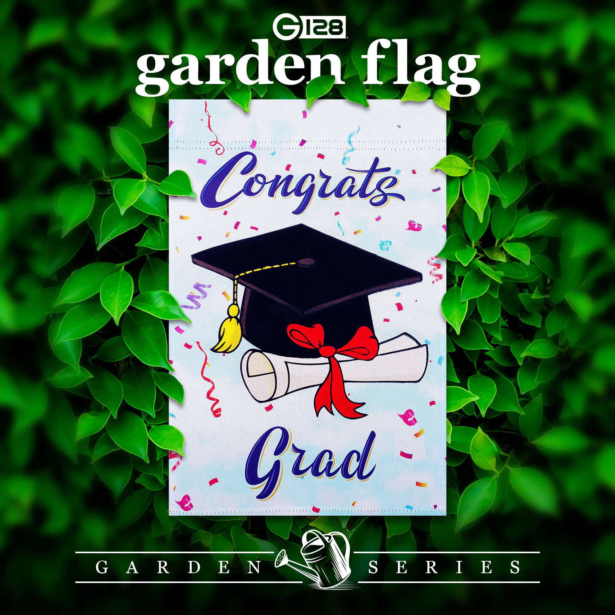 G128 Happy Graduation Congrats Cap 12x18 Double-Sided Garden Flag