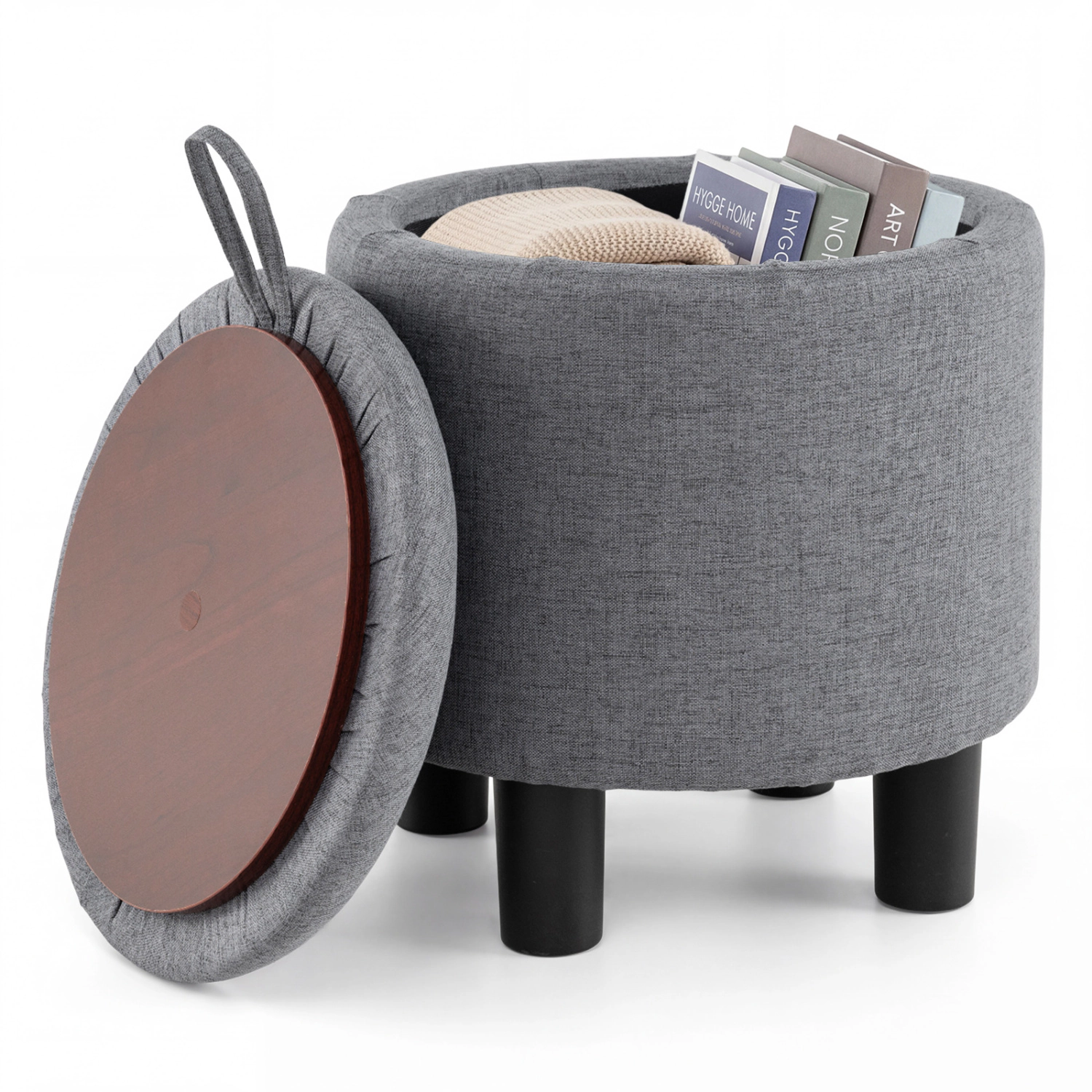 Glintex Round Linen Storage Ottoman with Reversible Lid and 350-Lb Seat