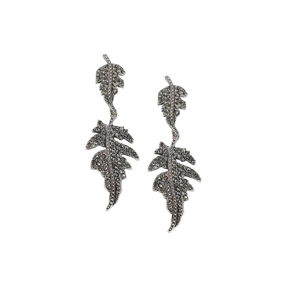 SOHI Women's Black Foliage Drop Earrings