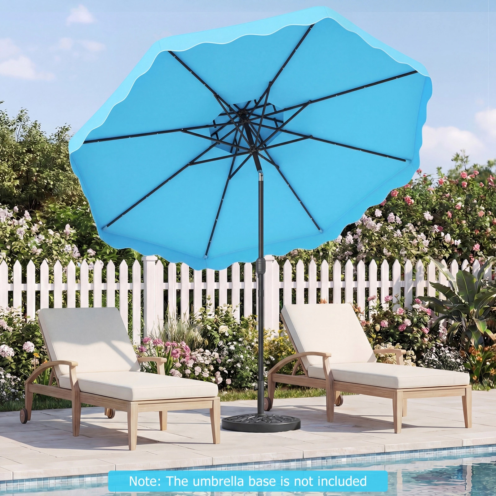 SUGIFT 9 ft Solar LED Patio Umbrella with 24 Lights Crank Lift and 8 Ribs