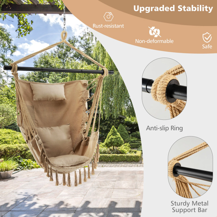 Hivvago Hanging Rope Swing Chair With Soft Pillow And Cushions