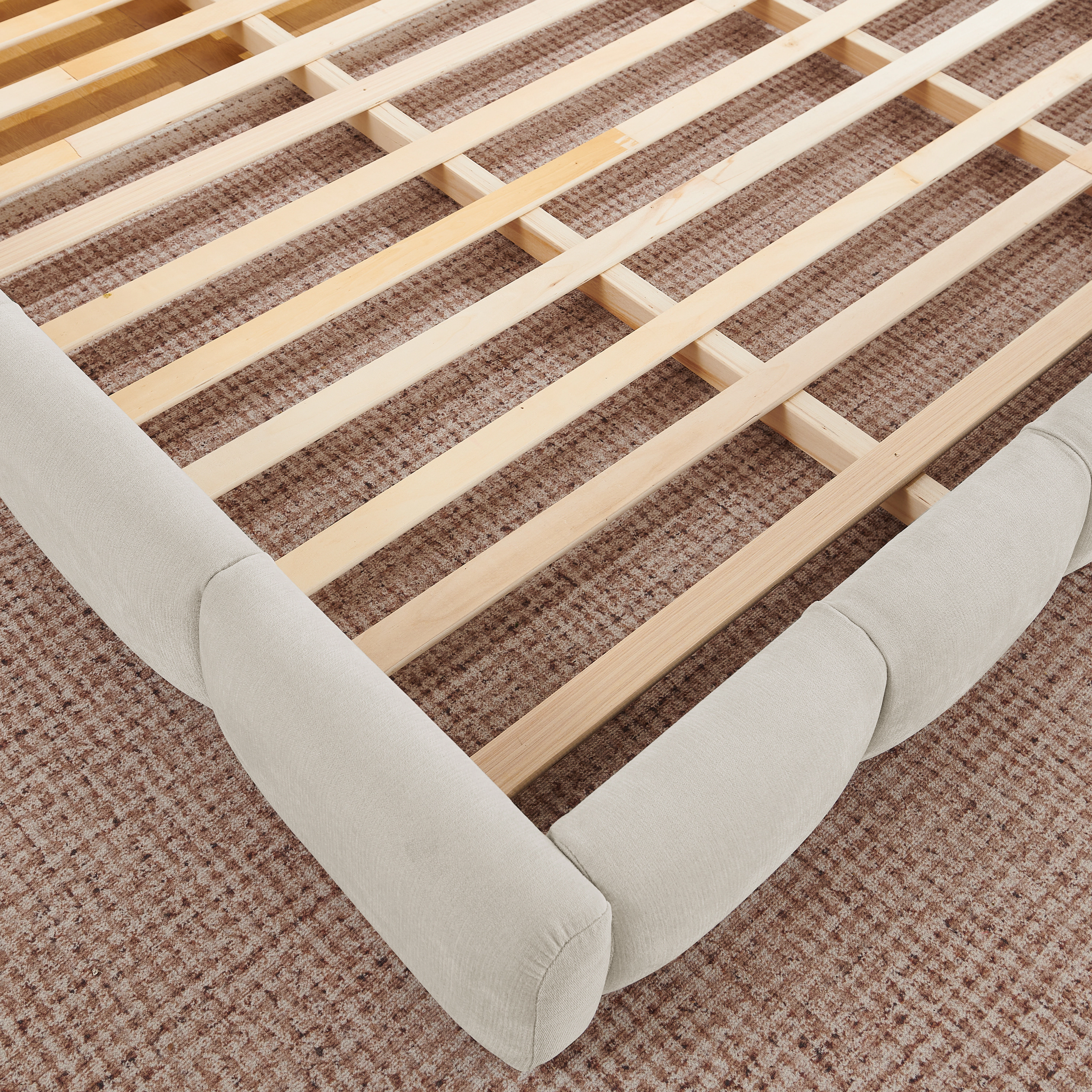 Flynama King Chenille Platform Bed, Thick Curved Headboard & Footboard, Low Profile, Beige
