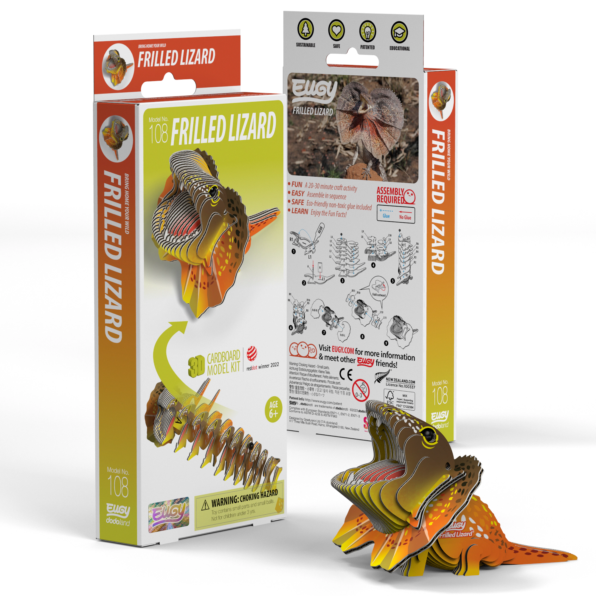 EUGY Frilled Lizard 3D Puzzle - contains 32 puzzle pieces