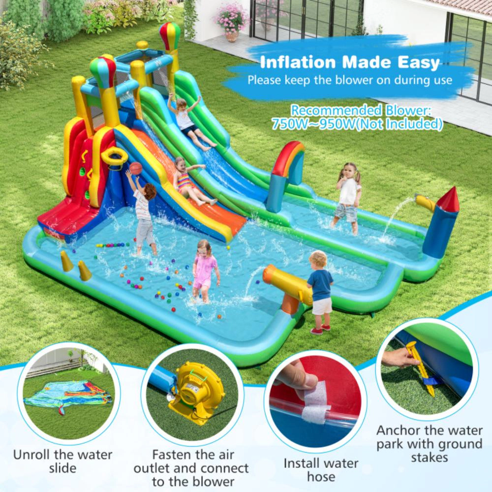 Hivvago Inflatable Water Slide Park Giant Bounce House with Double Long Slides