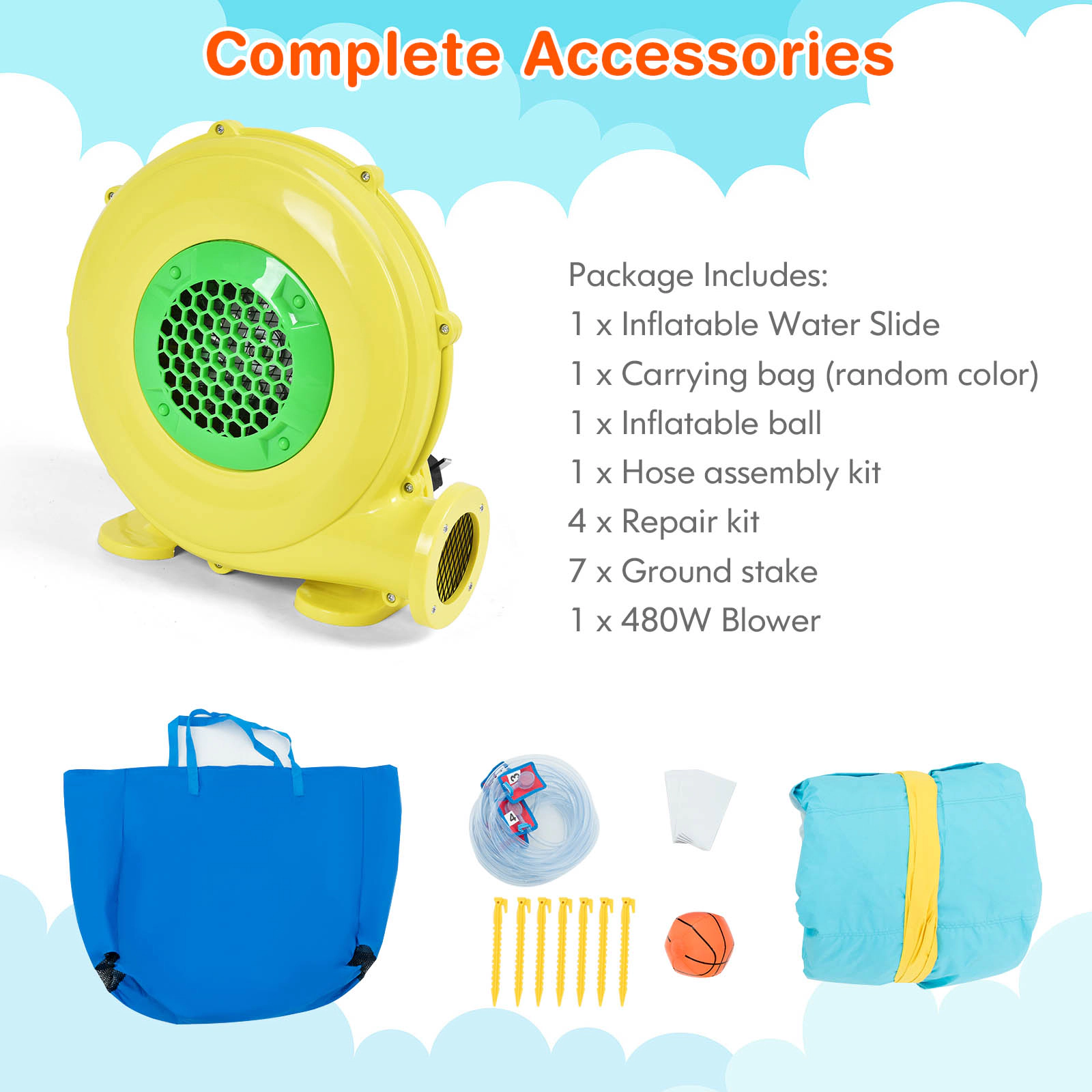 SUGIFT Long Slide Climbing Wall and 480W Blower Outdoor Kids Inflatable Water Bounce House