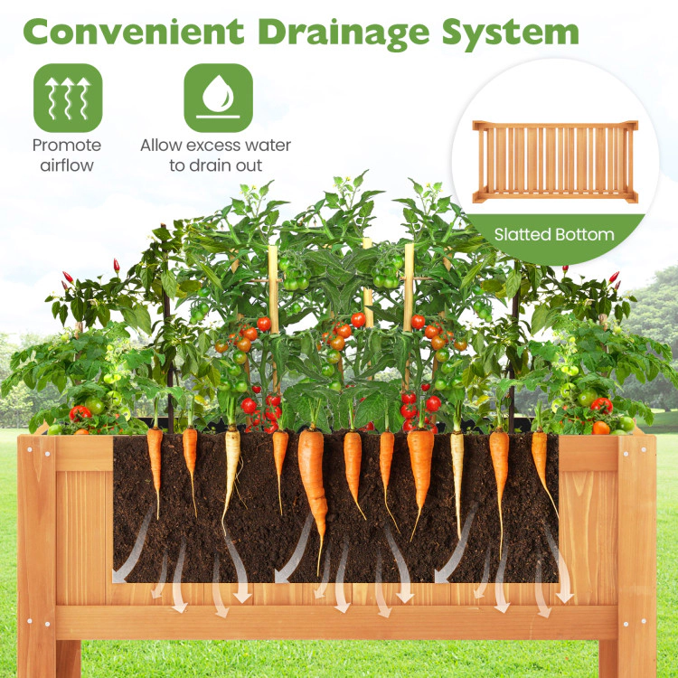 Hivvago Outdoor Raised Garden Bed Fir Wood Planter Box with Bottom Storage Shelf and Protective Liner