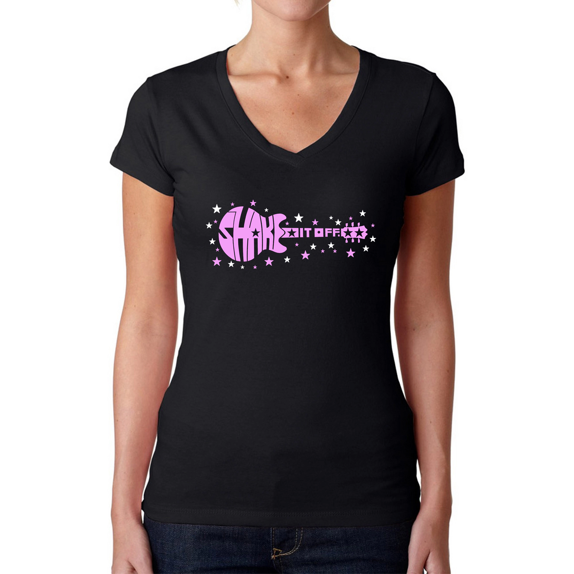 LA Pop Art Womens Word V-Neck T-Shirt - Shake it Off