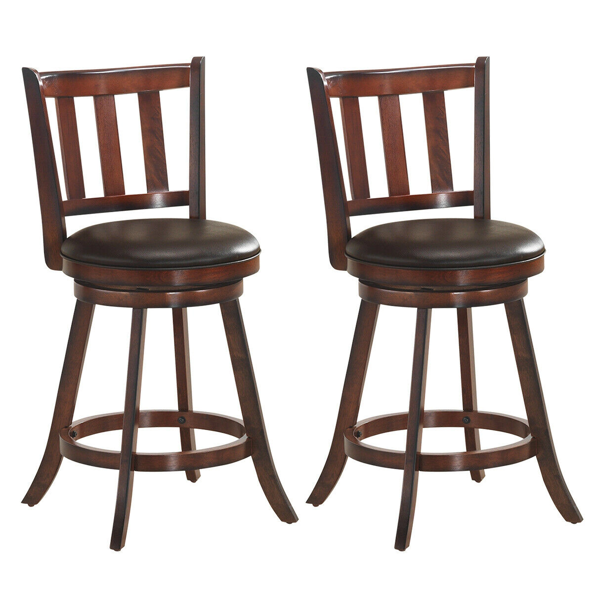 LJG 2 Pieces 360 Degree Swivel Wooden Counter Height Bar Stool Set with Cushioned Seat-25 Inches