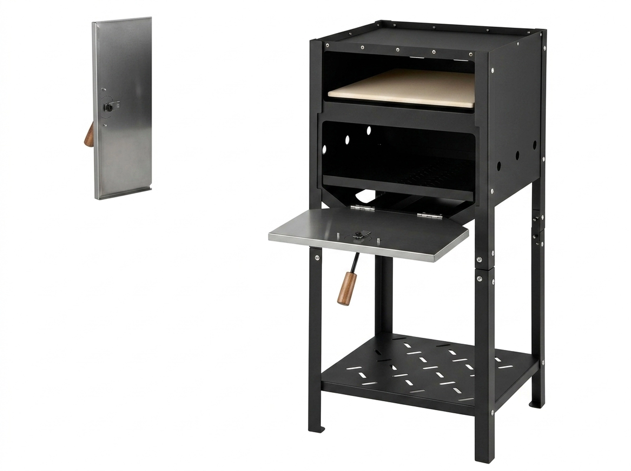 SUGIFT 12-in Outdoor Pizza Oven Ash Tray Wood Storage Shelf Pizza Stone Peel 950 F Max 15 x 12.5 x 34-in 29-lb Black