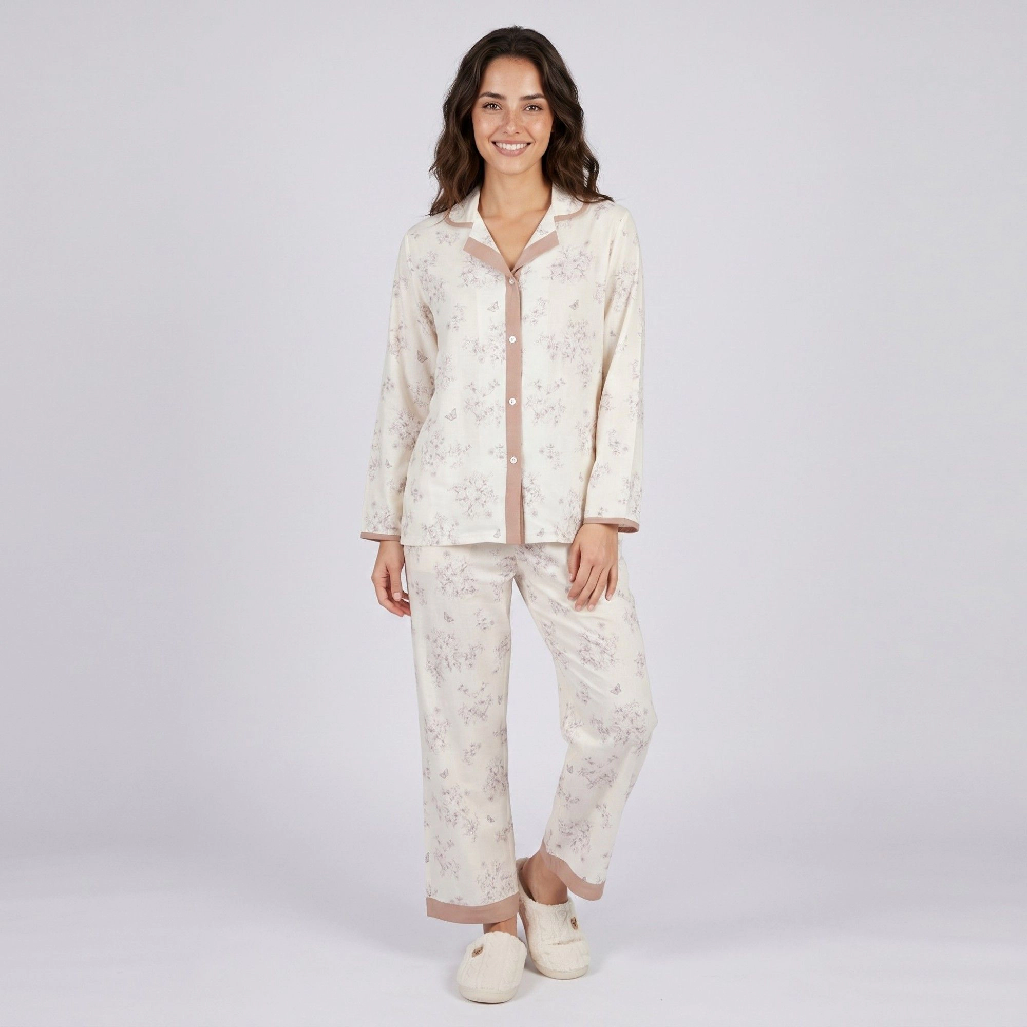 Anna-Kaci Women's 2-Piece Pajama Set Long Sleeve Button Front Shirt and Matching Pants with Floral Butterfly Print
